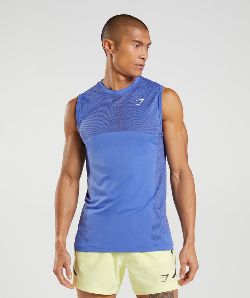 Men\'s Gymshark Apex Seamless Tanks Blue | CA 06AN53